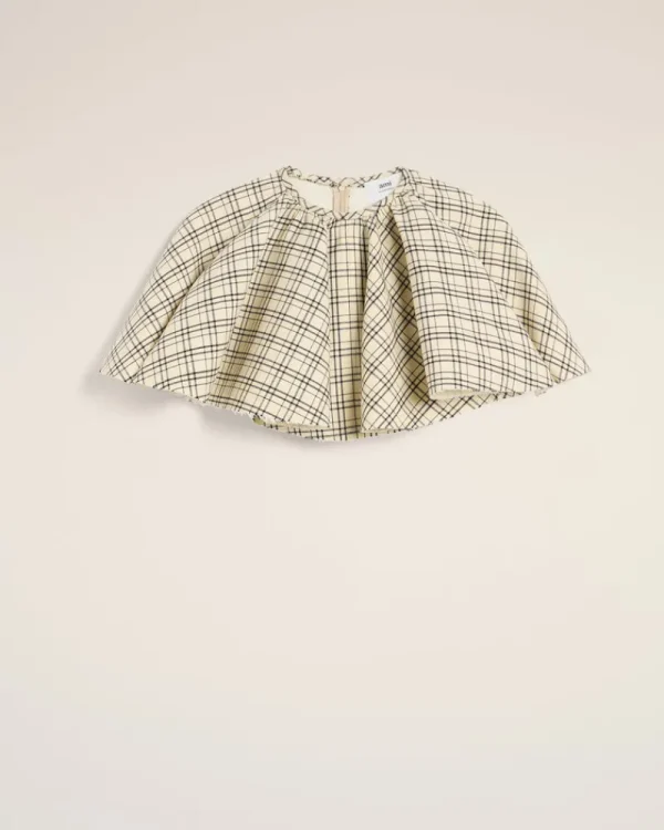 Cheap Beige Checked Wool Ruffled Top Women T-shirts & Tops