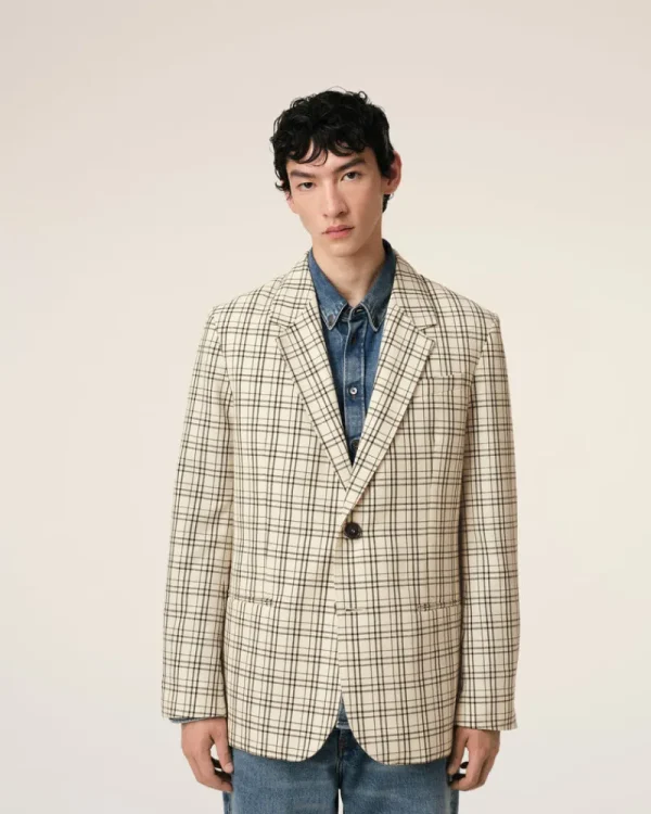 Flash Sale Beige Checked Wool Semi-Lined Jacket Tailoring | Coats & Jackets