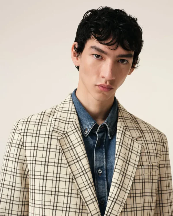 Flash Sale Beige Checked Wool Semi-Lined Jacket Tailoring | Coats & Jackets