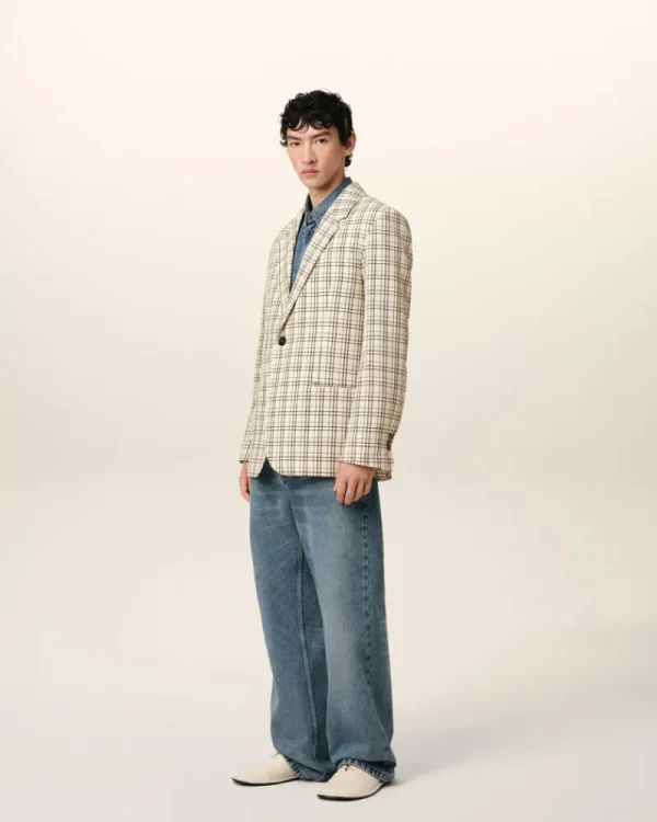 Flash Sale Beige Checked Wool Semi-Lined Jacket Tailoring | Coats & Jackets