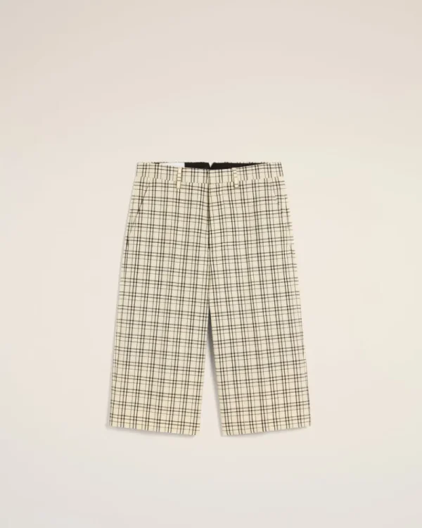 Best Beige Checked Wool Wide Bermuda Tailoring | Shorts