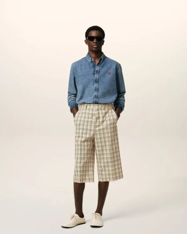 Best Beige Checked Wool Wide Bermuda Tailoring | Shorts