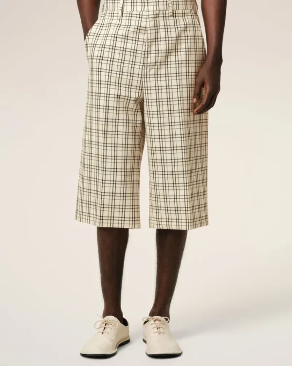 Best Beige Checked Wool Wide Bermuda Tailoring | Shorts