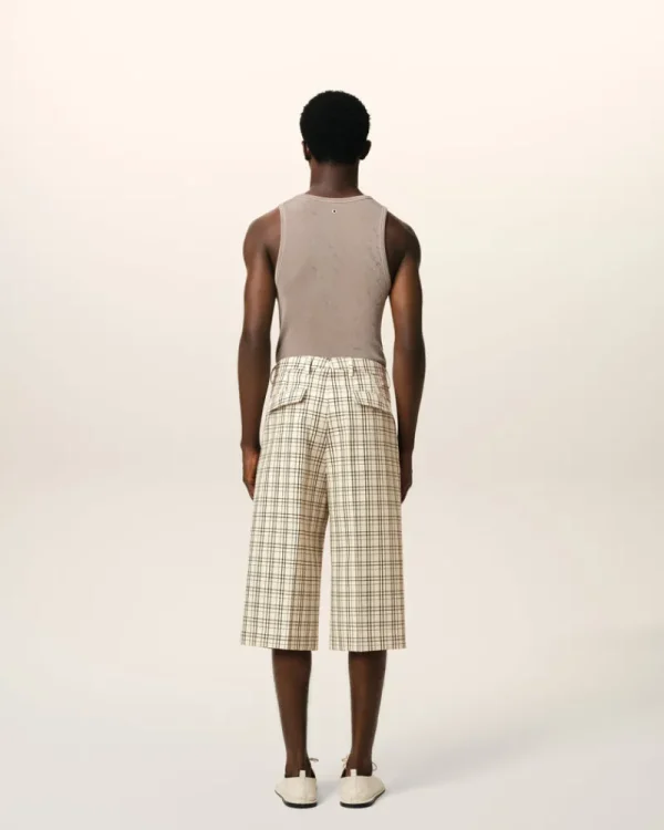 Best Beige Checked Wool Wide Bermuda Tailoring | Shorts