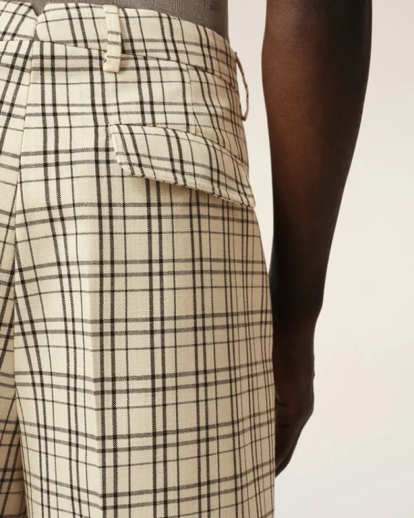 Best Beige Checked Wool Wide Bermuda Tailoring | Shorts