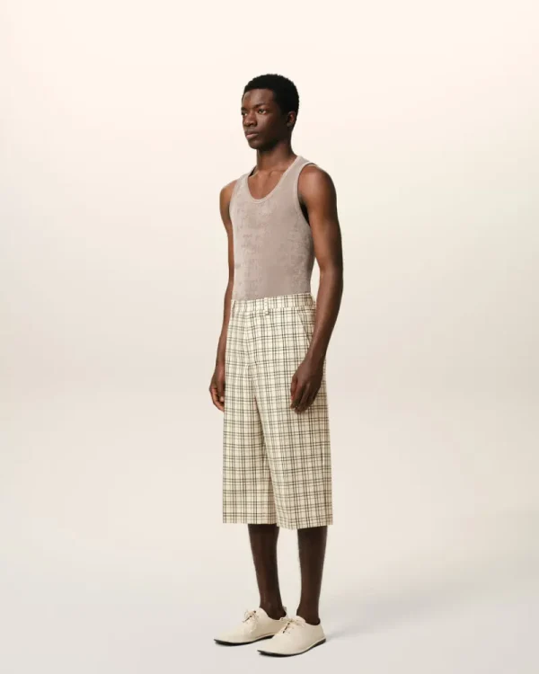 Best Beige Checked Wool Wide Bermuda Tailoring | Shorts