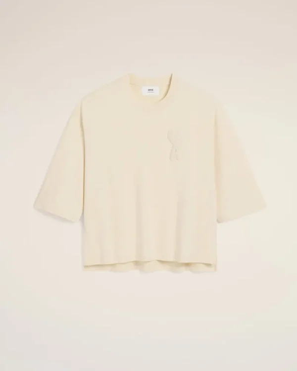 Store Beige Cotton Ami de Coeur Patch T-Shirt Women T-shirts & Tops | Ami De Coeur