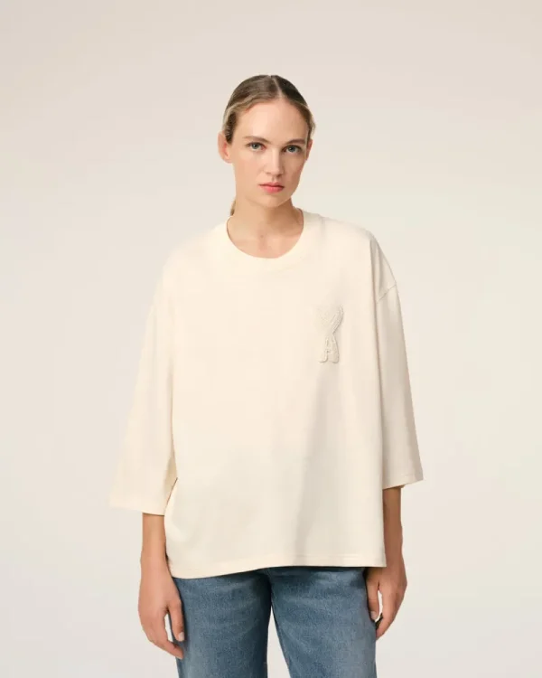 Store Beige Cotton Ami de Coeur Patch T-Shirt Women T-shirts & Tops | Ami De Coeur