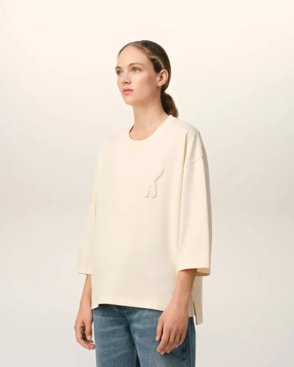 Store Beige Cotton Ami de Coeur Patch T-Shirt Women T-shirts & Tops | Ami De Coeur