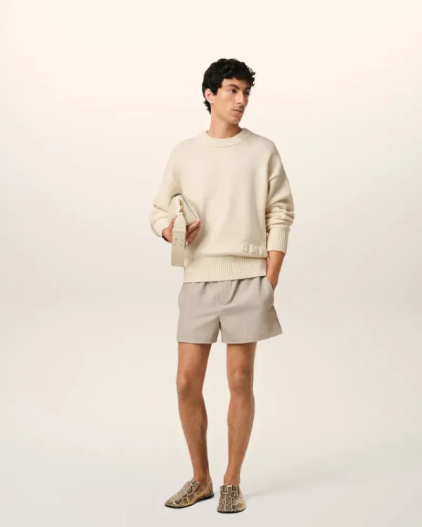 Flash Sale Beige Cotton Ami Embroidered Crewneck Sweater Sweaters & Cardigans | Ami De Coeur