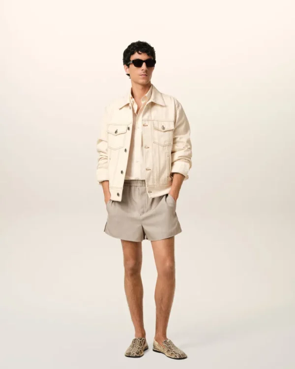 Cheap Beige Cotton Trucker Jacket Denim | Coats & Jackets