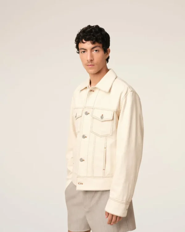 Cheap Beige Cotton Trucker Jacket Denim | Coats & Jackets
