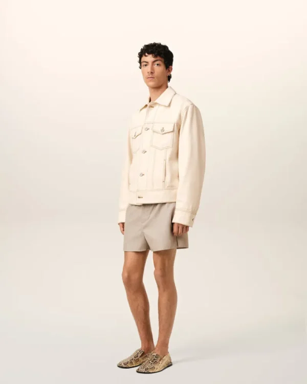 Cheap Beige Cotton Trucker Jacket Denim | Coats & Jackets
