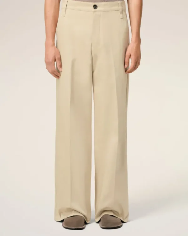 Clearance Beige Cotton Baggy Fit Trousers Trousers