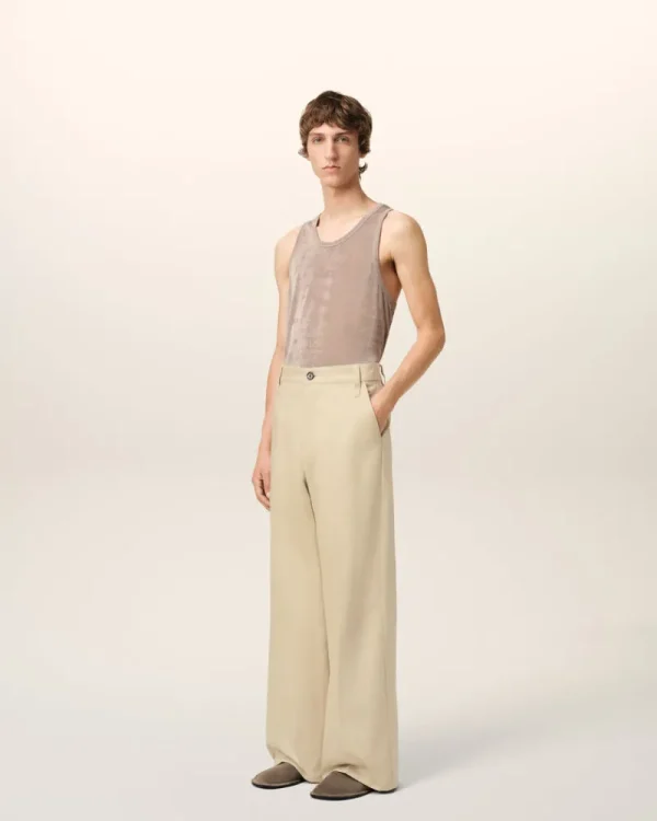 Clearance Beige Cotton Baggy Fit Trousers Trousers