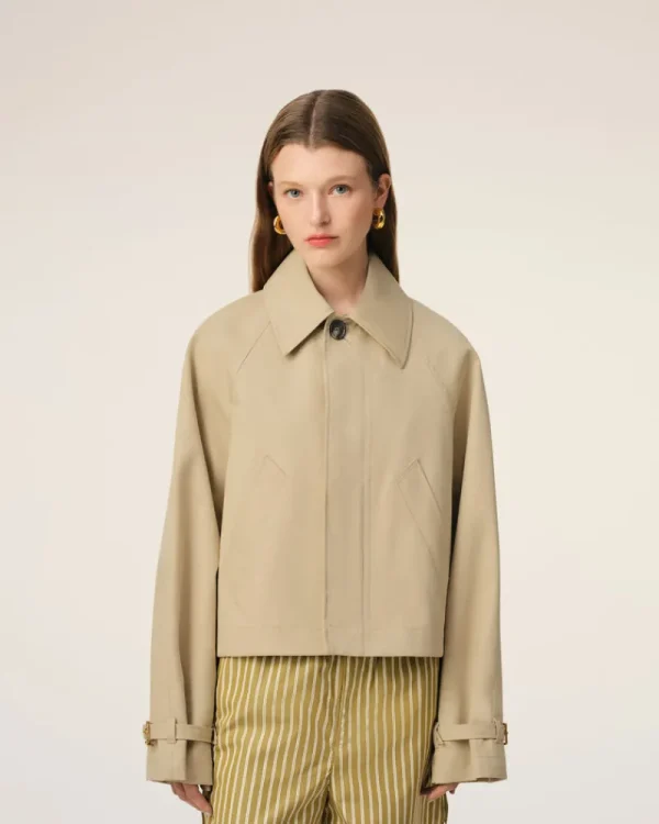 New Beige Cotton Buttoned Jacket Women Coats & Jackets
