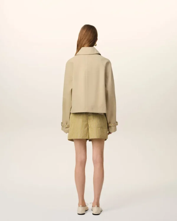New Beige Cotton Buttoned Jacket Women Coats & Jackets