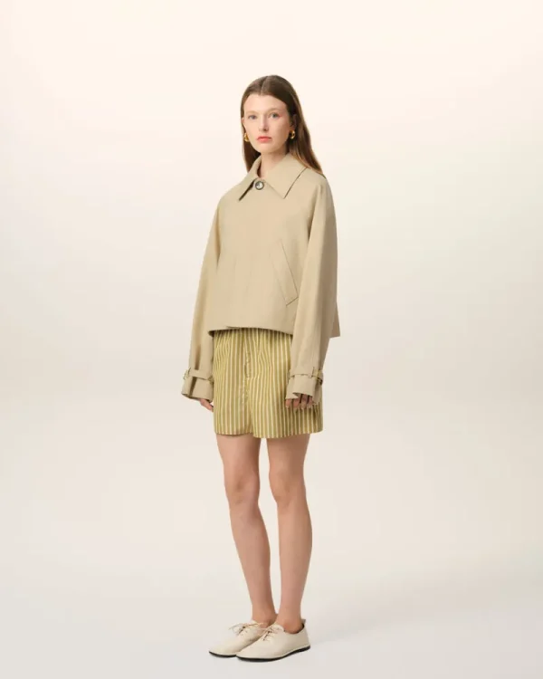 New Beige Cotton Buttoned Jacket Women Coats & Jackets