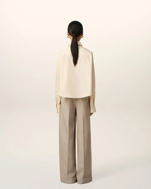 Best Sale Beige Cotton Cropped Oversized Shirt Women Ami De Coeur | Shirts