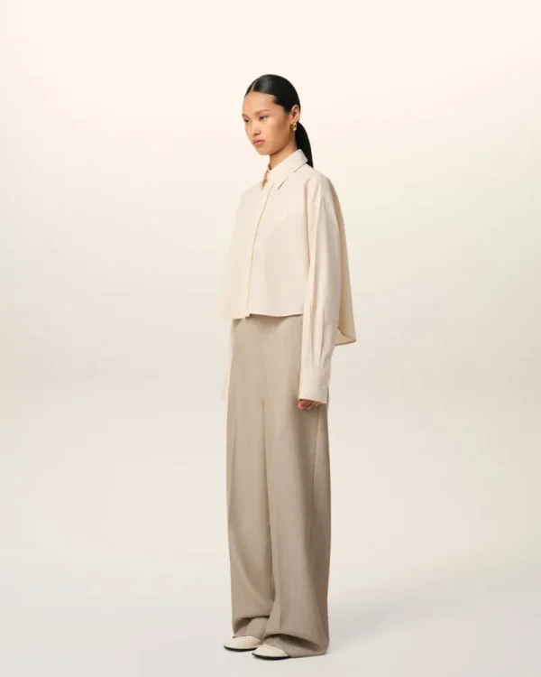 Best Sale Beige Cotton Cropped Oversized Shirt Women Ami De Coeur | Shirts