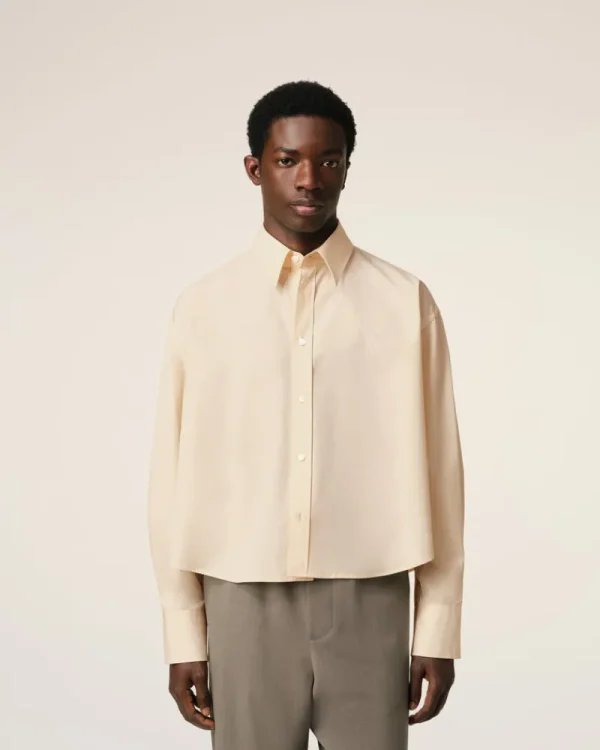 Best Sale Beige Cotton Cropped Oversized Shirt Women Ami De Coeur | Shirts