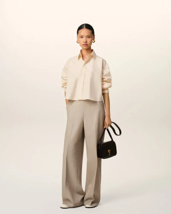 Best Sale Beige Cotton Cropped Oversized Shirt Women Ami De Coeur | Shirts