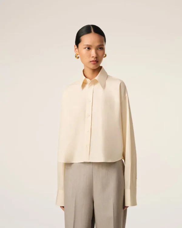 Best Sale Beige Cotton Cropped Oversized Shirt Women Ami De Coeur | Shirts