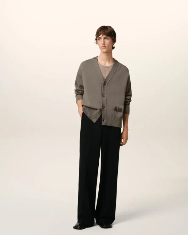 Hot Beige Cotton Wool Ami Embroidered Cardigan Sweaters & Cardigans | Ami De Coeur
