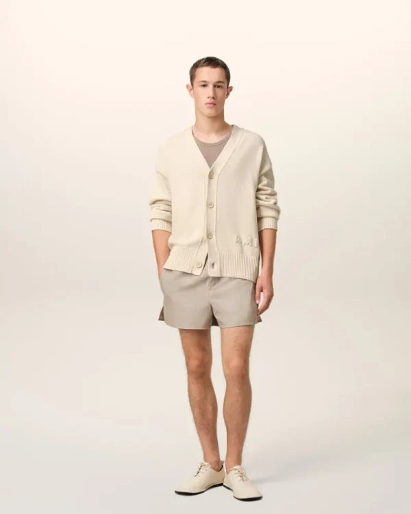 Cheap Beige Cotton Wool Ami Embroidered Cardigan Sweaters & Cardigans | Ami De Coeur