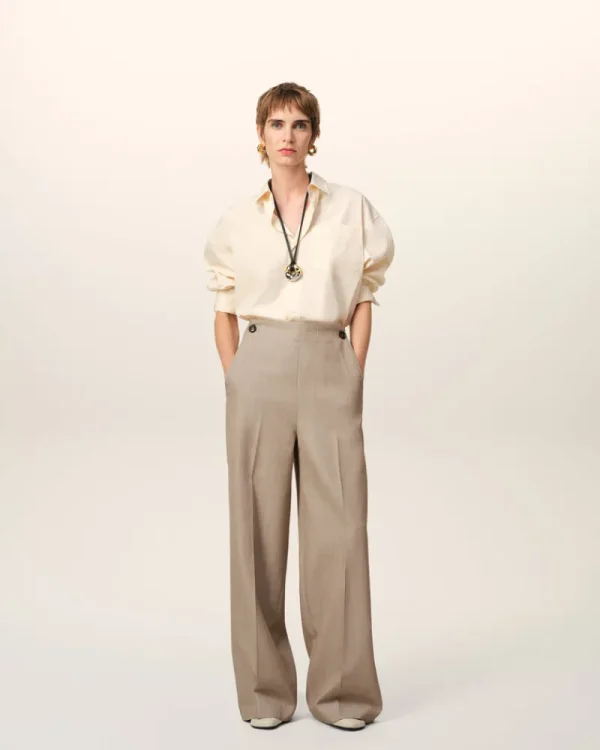 Cheap Beige New Wool Sailor Trousers Women Denim | Trousers