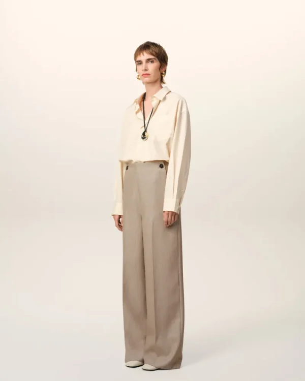 Cheap Beige New Wool Sailor Trousers Women Denim | Trousers