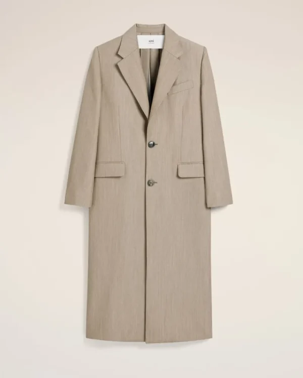 Discount Beige Wool Back Slit Long Coat Women Coats & Jackets