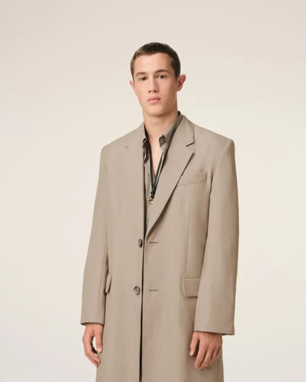 Flash Sale Beige Wool Back Slit Long Coat Coats & Jackets