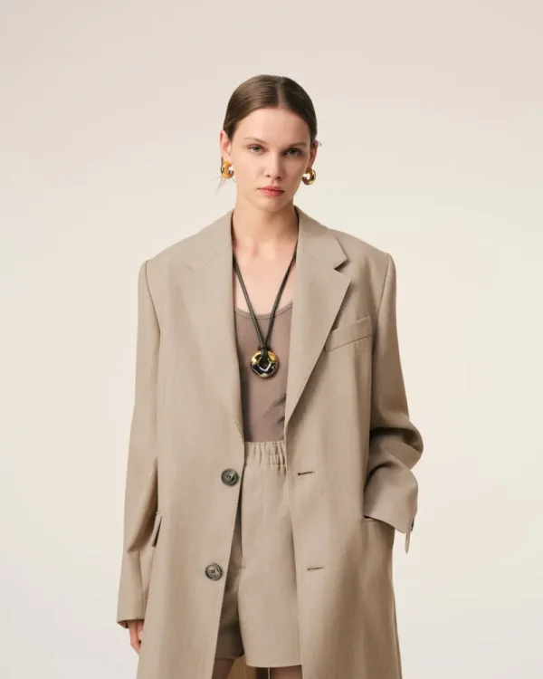 Discount Beige Wool Back Slit Long Coat Women Coats & Jackets