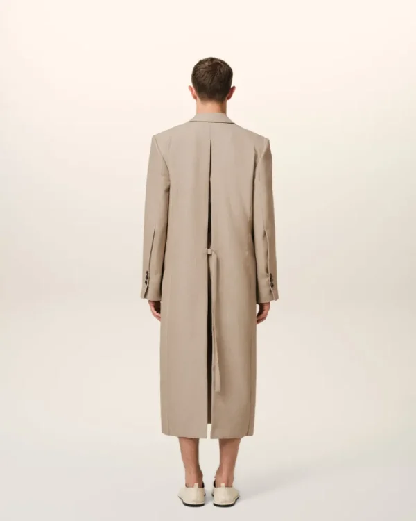 Flash Sale Beige Wool Back Slit Long Coat Coats & Jackets