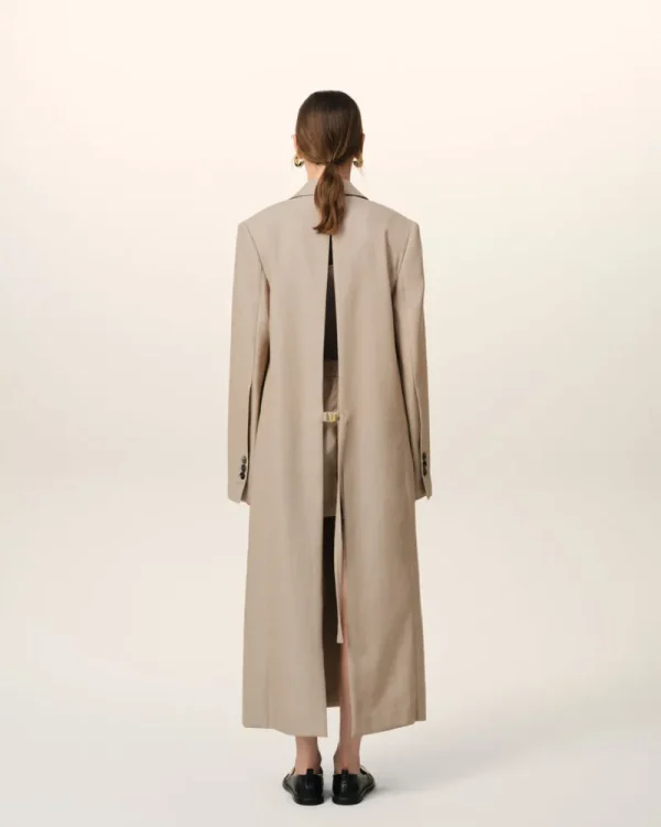 Discount Beige Wool Back Slit Long Coat Women Coats & Jackets
