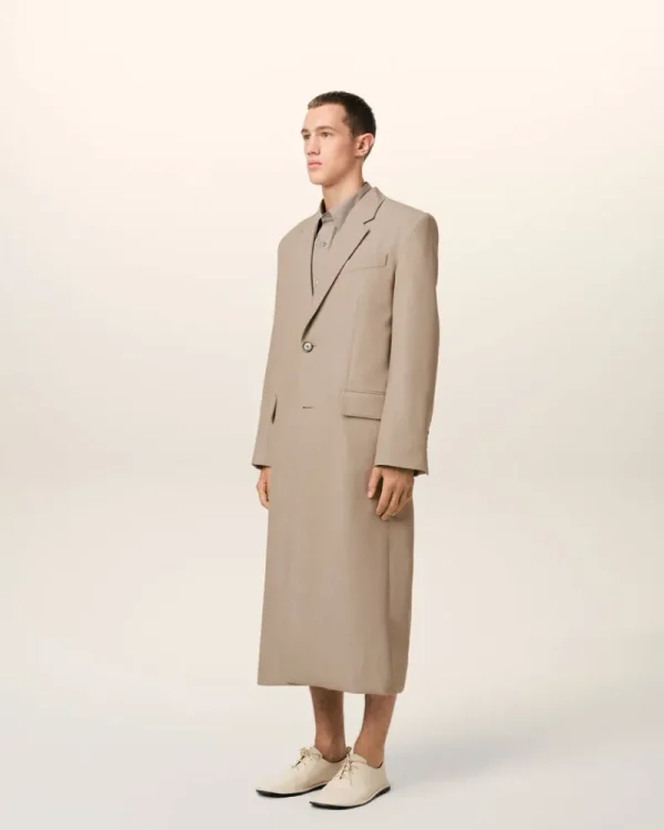 Flash Sale Beige Wool Back Slit Long Coat Coats & Jackets
