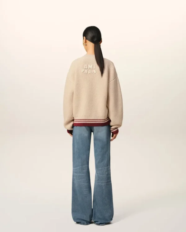 Clearance Beige Wool Ribbed V Neck Sweater Women Sweaters & Cardigans | Ami De Coeur