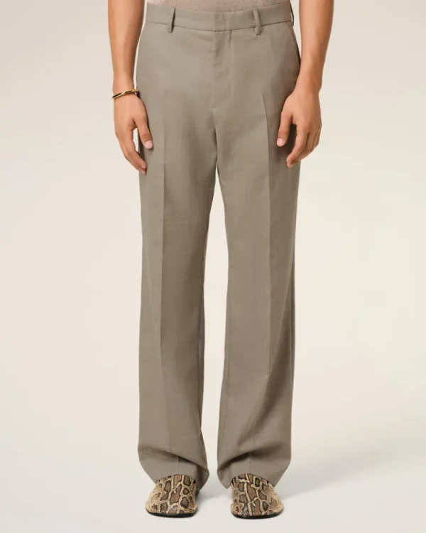 Shop Beige Wool Straight Fit Trousers Tailoring | Trousers