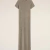 Outlet Beige Rib Jersey Short Sleeve Long Dress Women Dresses & Jumpsuits