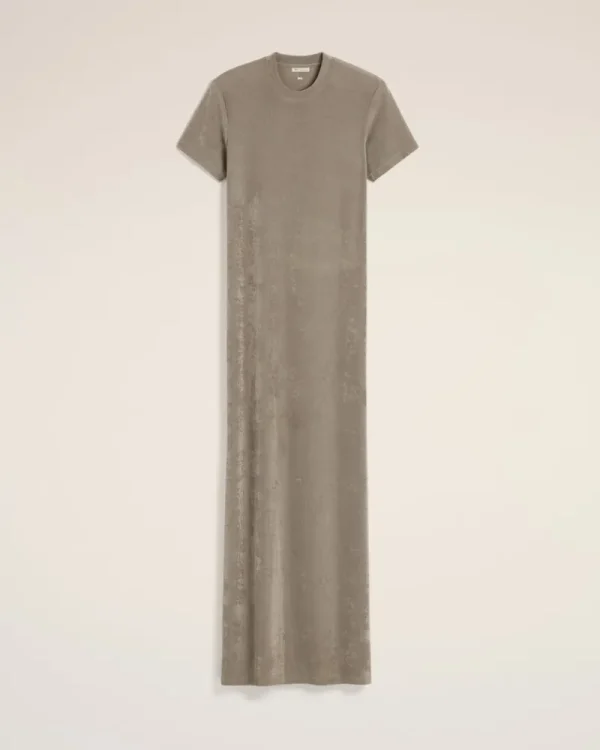 Outlet Beige Rib Jersey Short Sleeve Long Dress Women Dresses & Jumpsuits