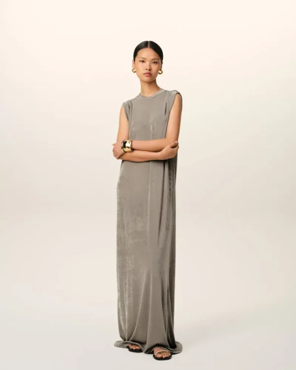 Outlet Beige Rib Jersey Short Sleeve Long Dress Women Dresses & Jumpsuits