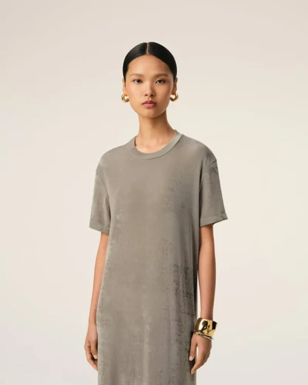 Outlet Beige Rib Jersey Short Sleeve Long Dress Women Dresses & Jumpsuits