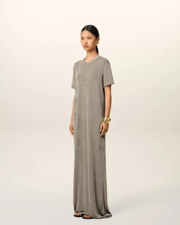 Outlet Beige Rib Jersey Short Sleeve Long Dress Women Dresses & Jumpsuits