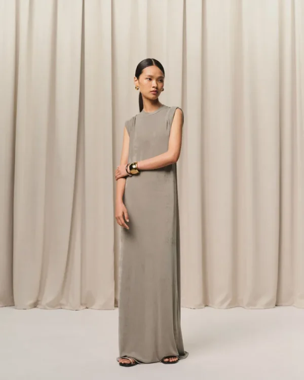 Outlet Beige Rib Jersey Short Sleeve Long Dress Women Dresses & Jumpsuits