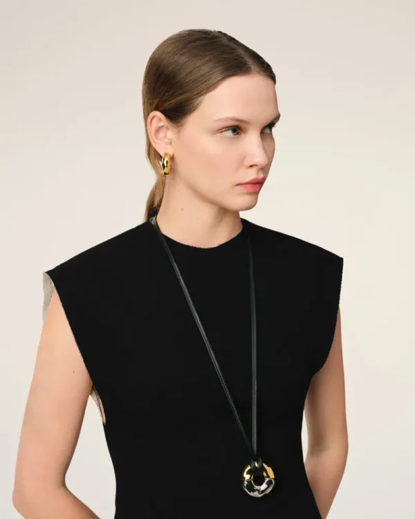 Outlet Black Wool Sleeveless Bicolor Top Women Denim | T-shirts & Tops