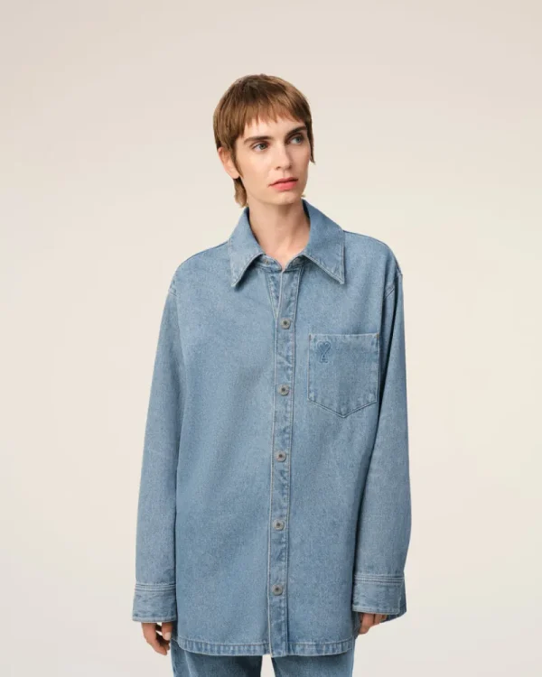 New Blue Cotton Ami de Coeur Overshirt Women Denim | Shirts