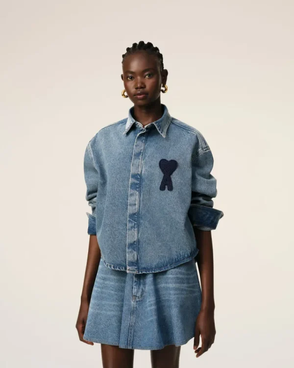 Online Blue Cotton Ami de Coeur Cropped Shirt Women Ami De Coeur | Denim
