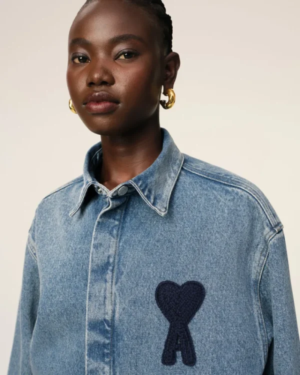 Online Blue Cotton Ami de Coeur Cropped Shirt Women Ami De Coeur | Denim