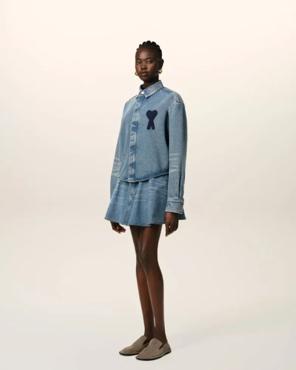 Online Blue Cotton Ami de Coeur Cropped Shirt Women Ami De Coeur | Denim